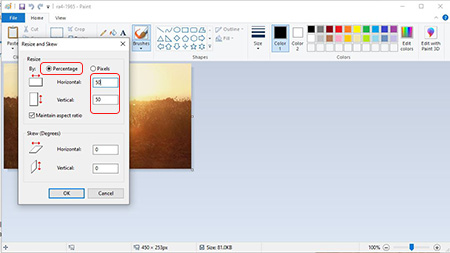 تغییر در سایز عکس به کمک برنامه paint در ویندوز
