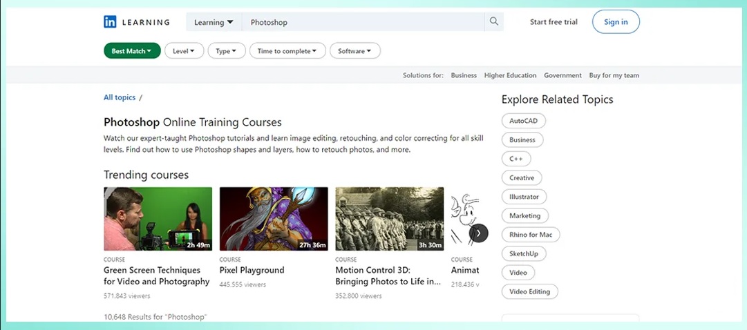 دوره های آنلاین آموزش فتوشاپ در وب سایت LinkedIn Learning